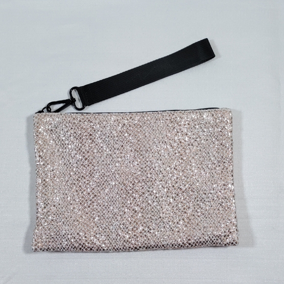 09400 MAC Cosmetics bronze metallic zip top makeup bag EUC - Picture 1 of 6